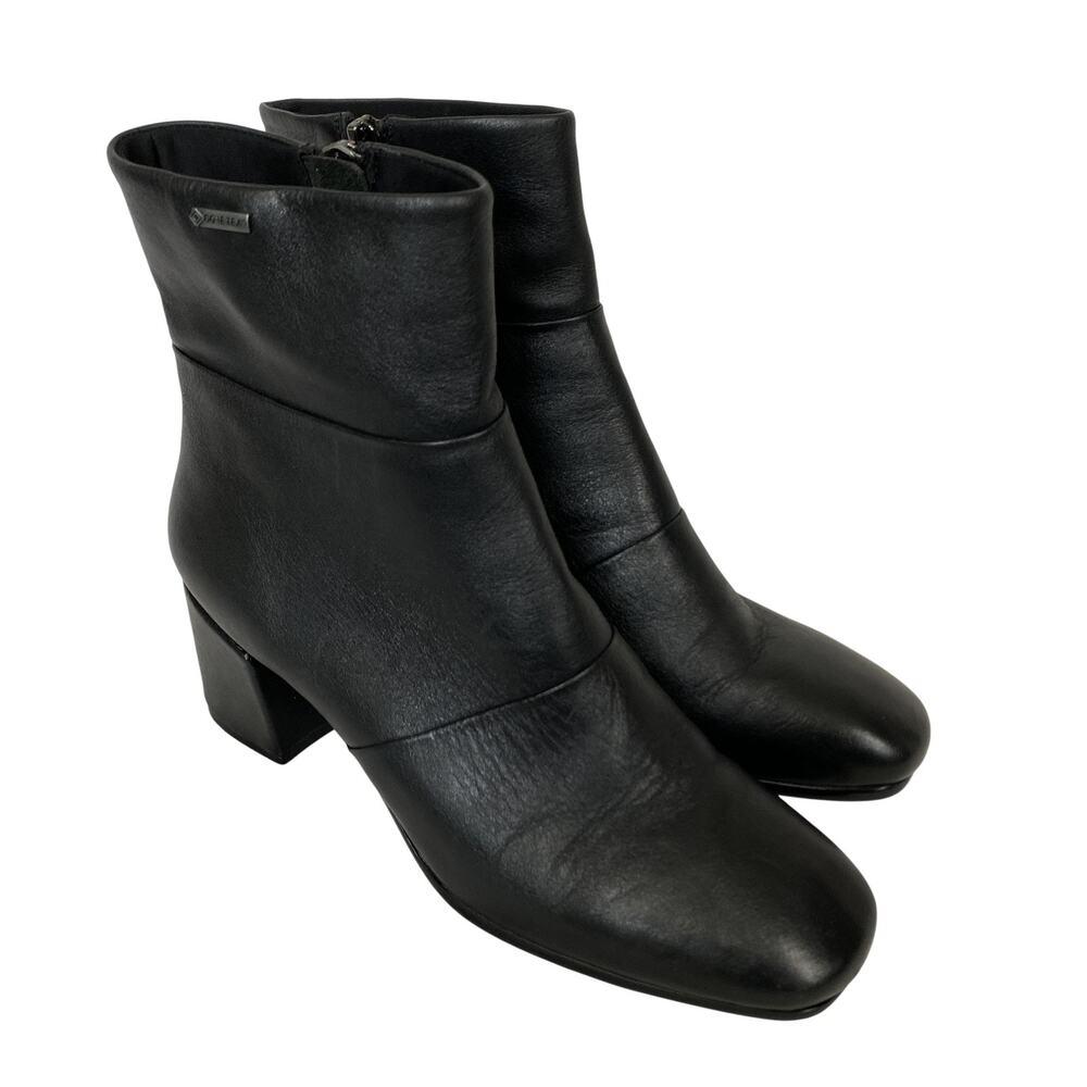 Vintage 90s Kenneth Cole Square Toe Ankle Boots 7.5 Black Leather Chunky Heel